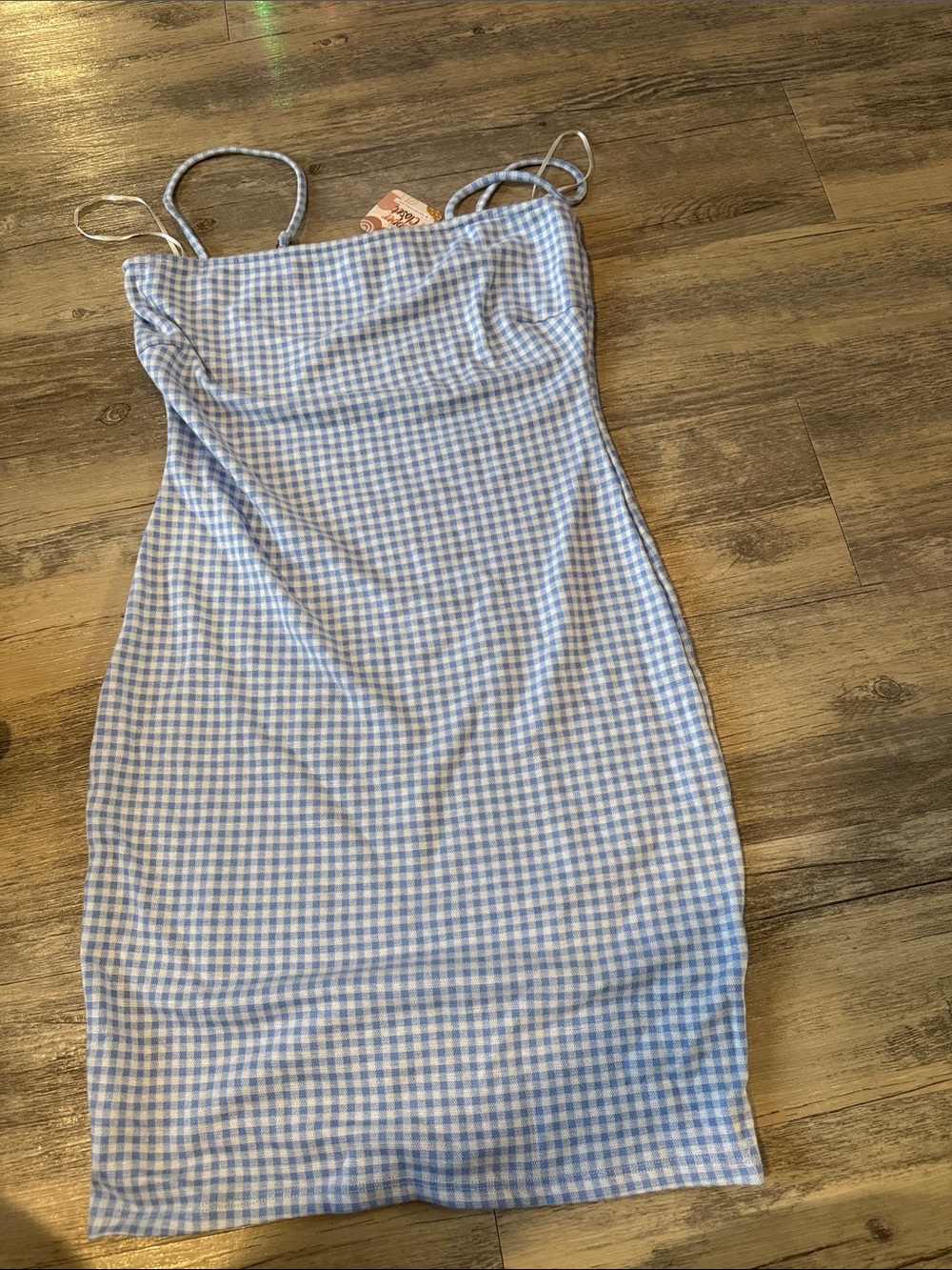 Bear Dance Light Blue Gingham Midi Slip Dress